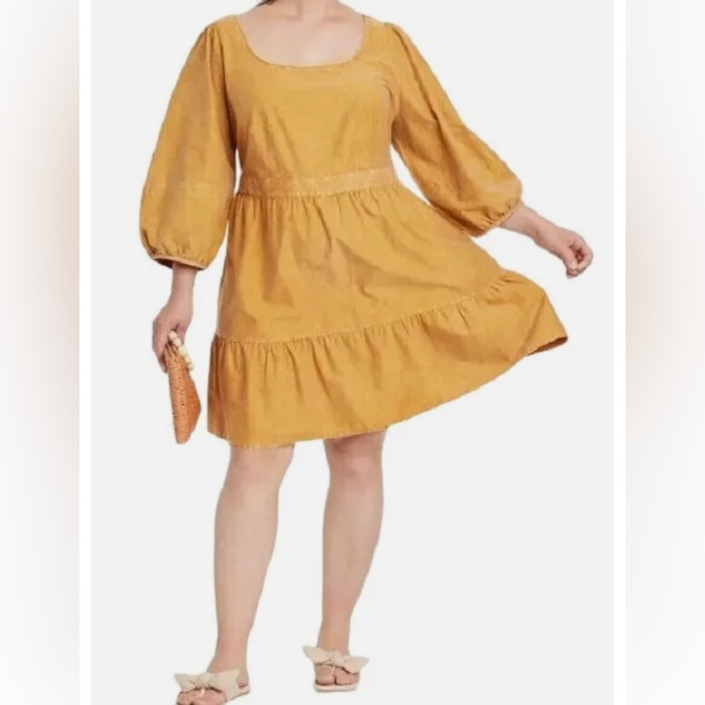 Copper Balloon Sleeve Tiered Dress Size 3X Back Tied Waist Milkmaid